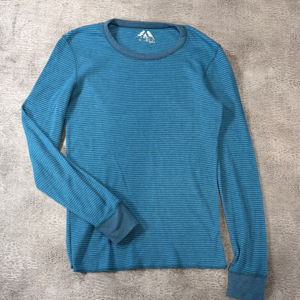 Blue Waffle Knit Micro Checkered Long Sleeve